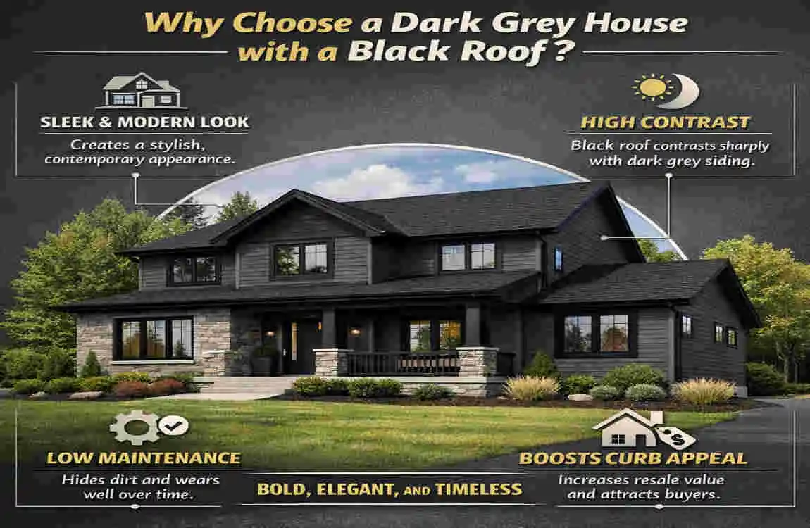 dark grey with black roof house design