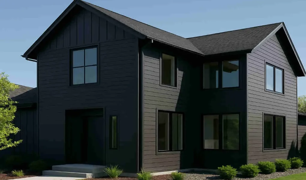 dark grey house with black roof