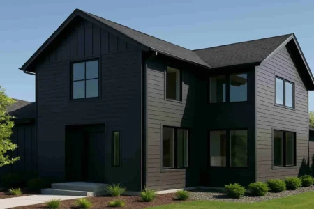 dark grey house with black roof