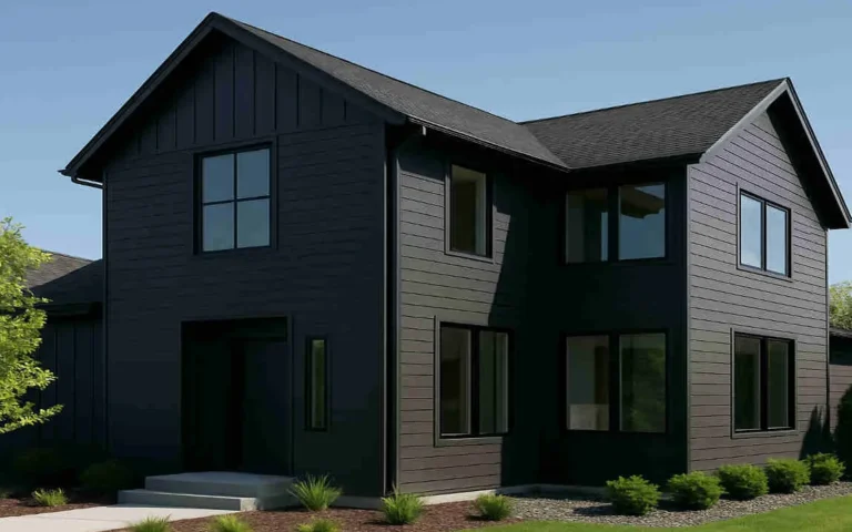 dark grey house with black roof