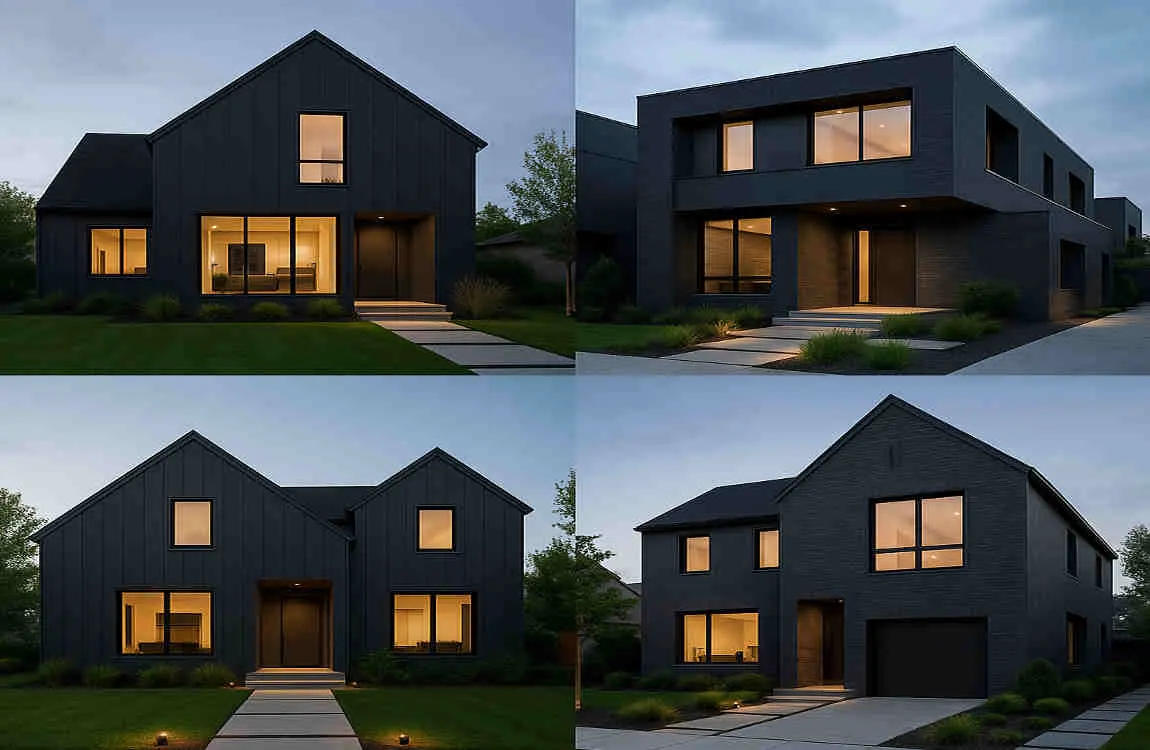 dark grey house with black roof