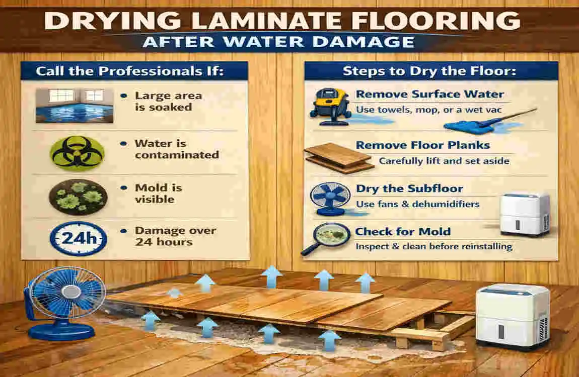 how to dry laminate flooring with water under it