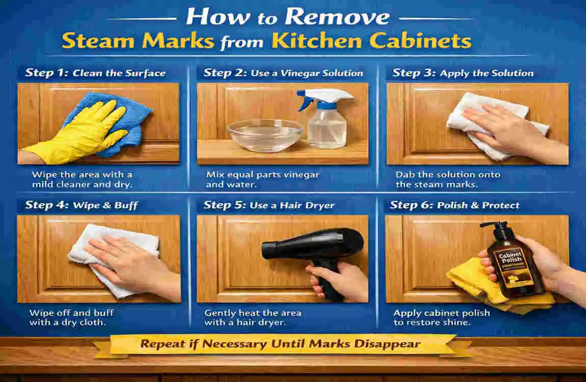 how to remove steam marks from kitchen cabinets