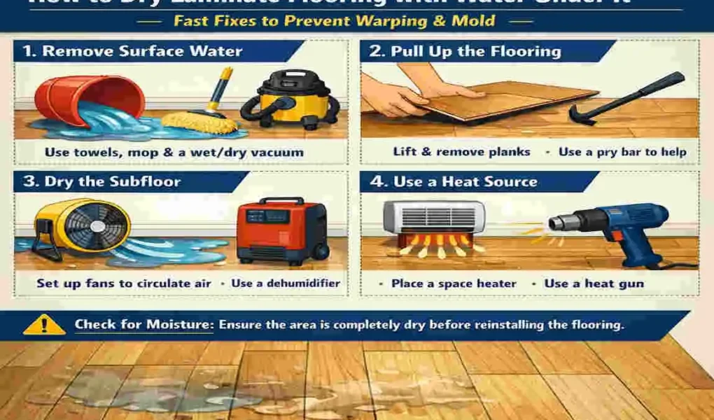 how to dry laminate flooring with water under it