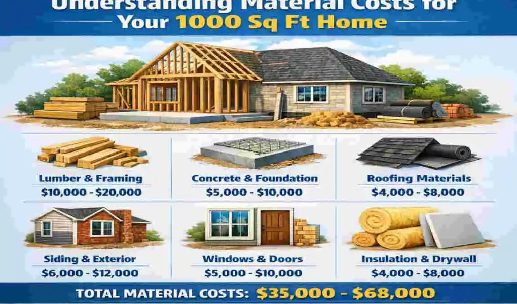 What is the material cost for a 1000 sq ft house?