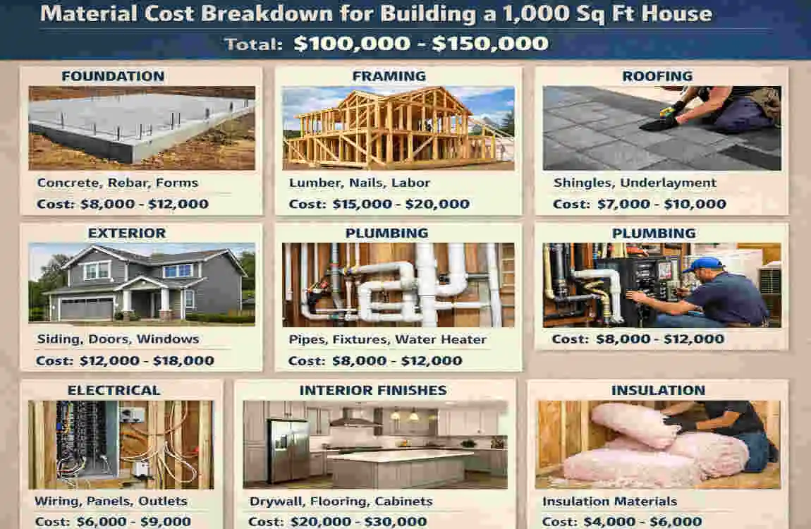 What is the material cost for a 1000 sq ft house?