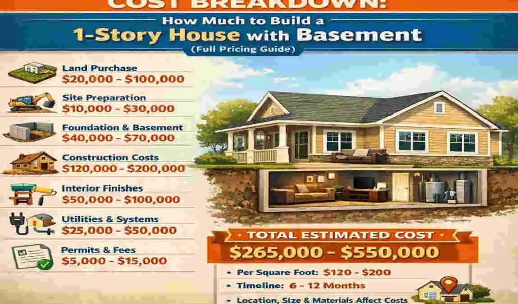 how much does it cost to build a 1 story building include basement