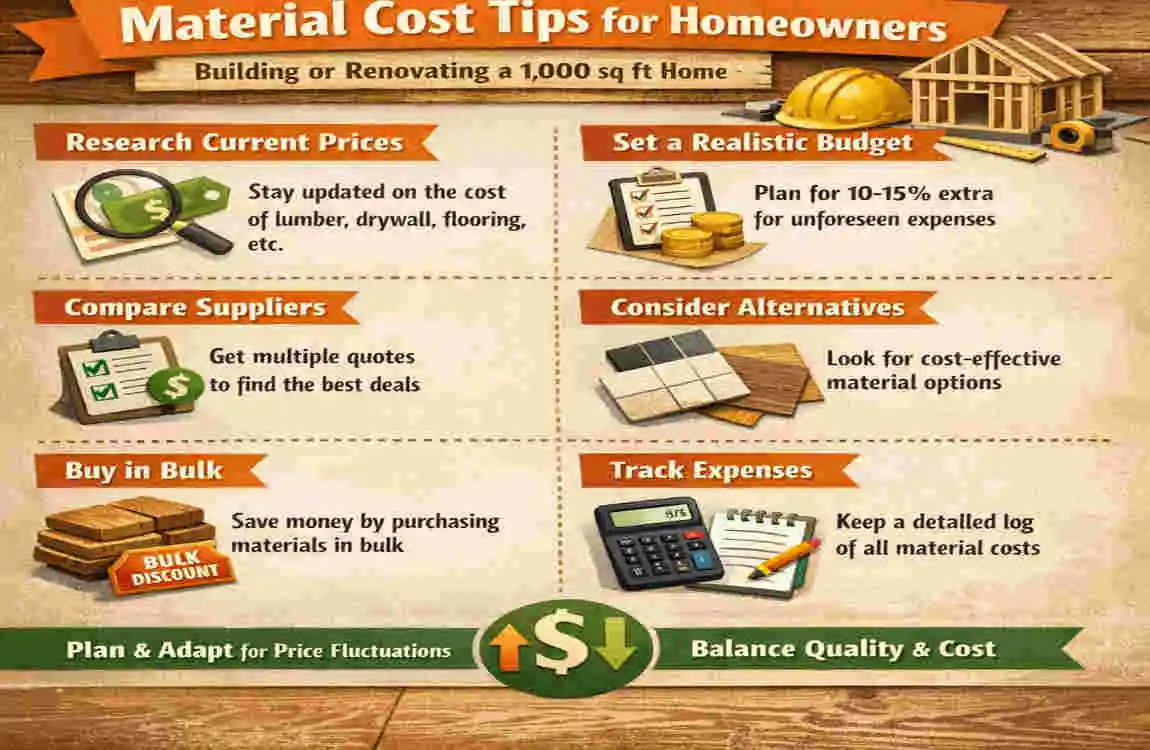 What is the material cost for a 1000 sq ft house?