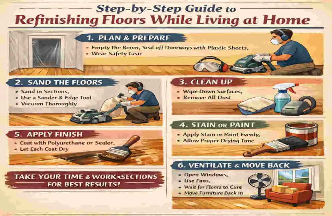 how to refinish floors while living in house