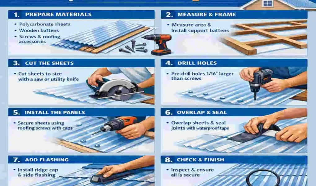how to install polycarbonate roof sheeting