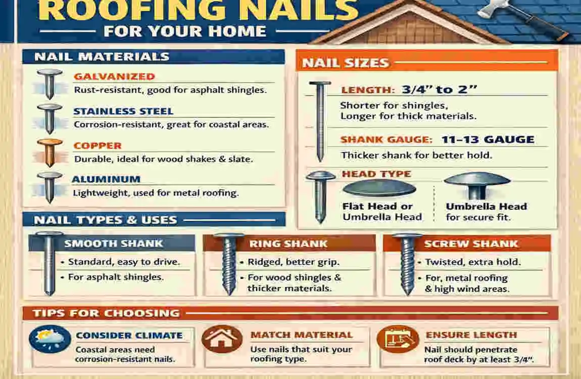 What type of nails are typically used for roofing