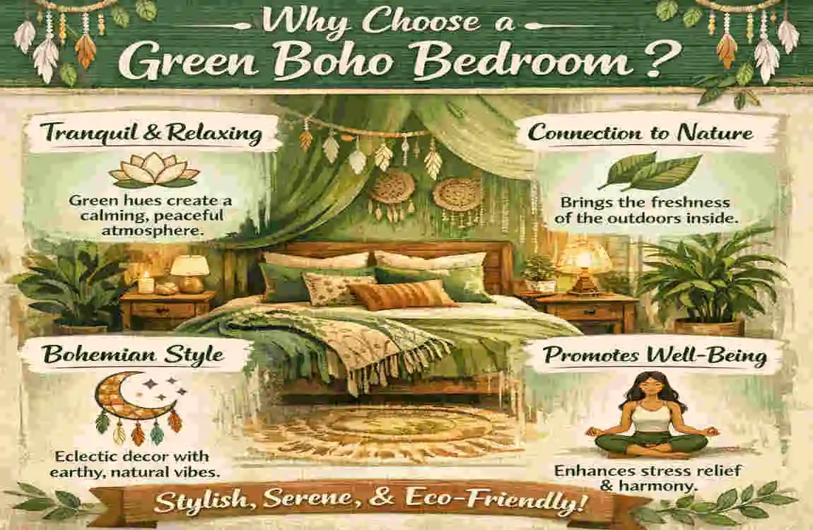 green boho bedroom
