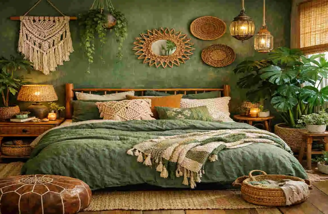 Green Boho Bedroom