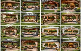 seating area in garden with roof at home