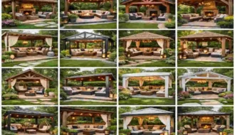 seating area in garden with roof at home