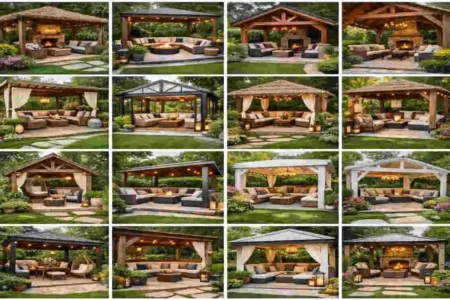 seating area in garden with roof at home