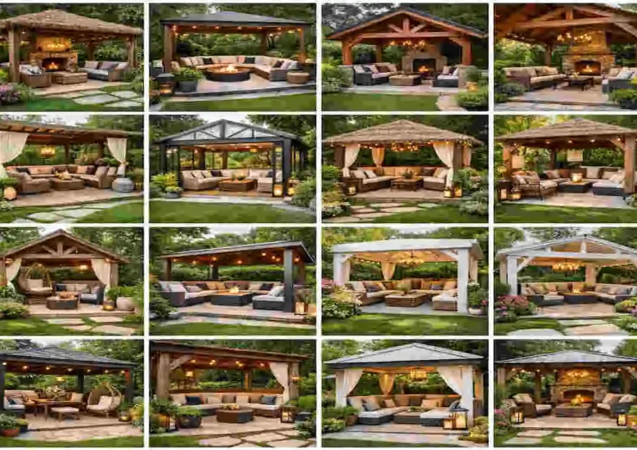 seating area in garden with roof at home