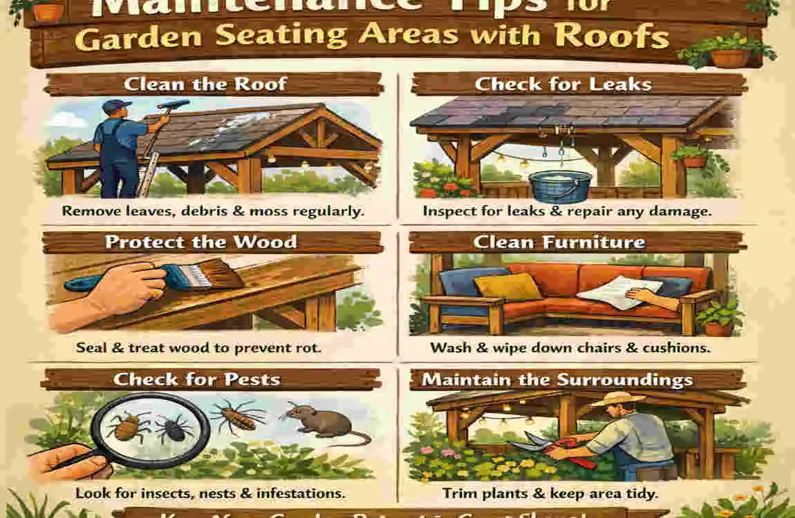 seating area in garden with roof at home