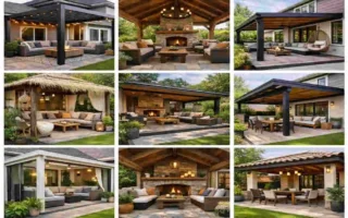 seating area in garden with roof at home