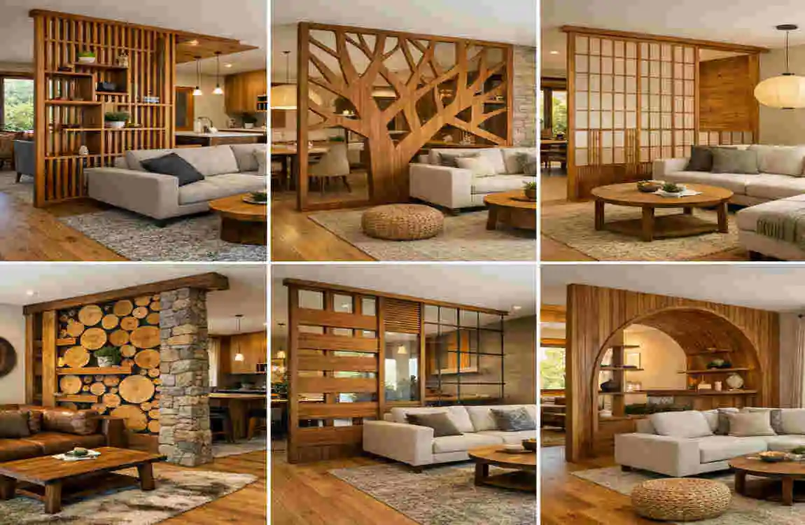 wooden living room unique partition house design