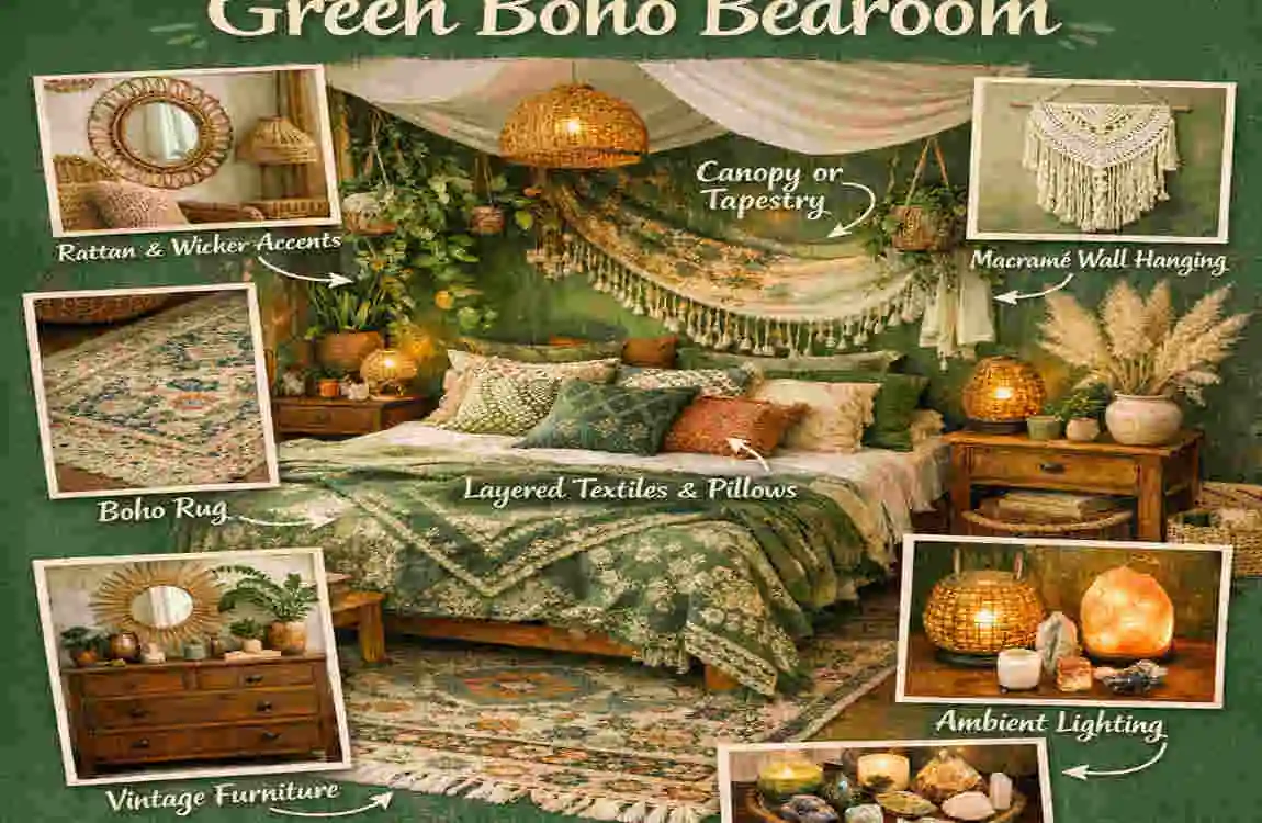 green boho bedroom