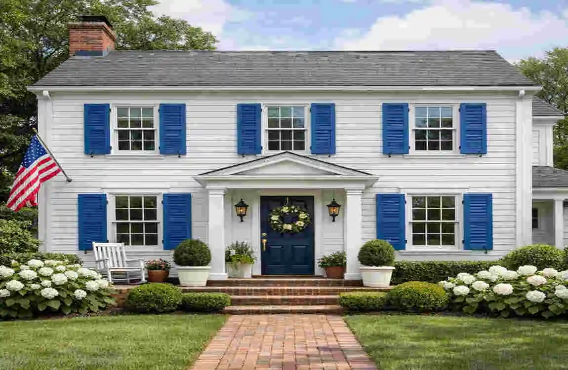 A White House with Blue Shutters