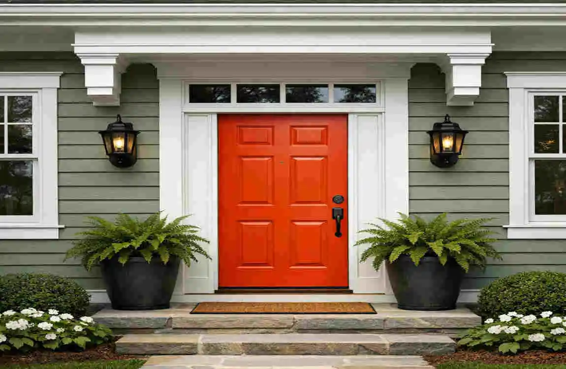 exterior sage green house what color front door