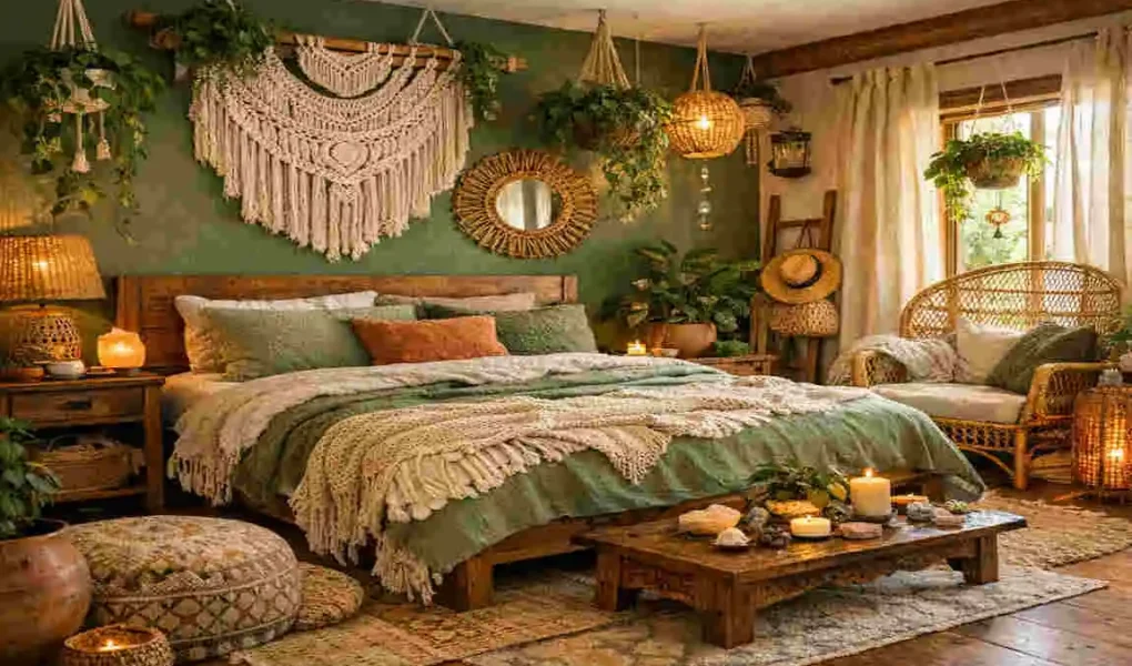 Green Boho Bedroom