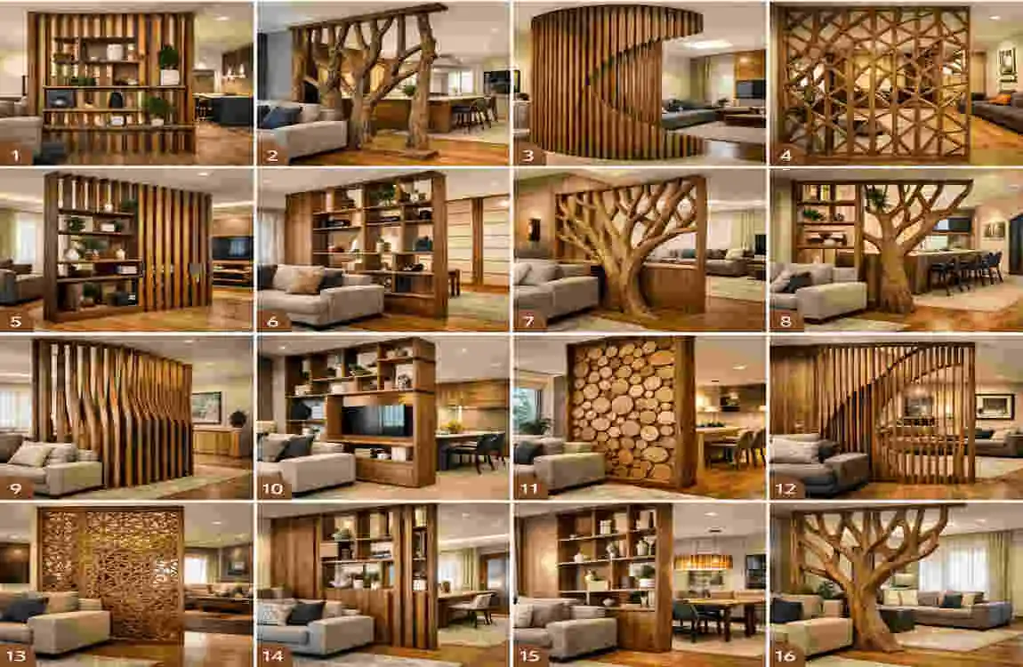 wooden living room unique partition house design