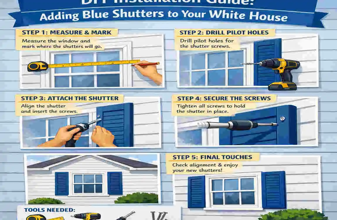 a white house with blue shutters