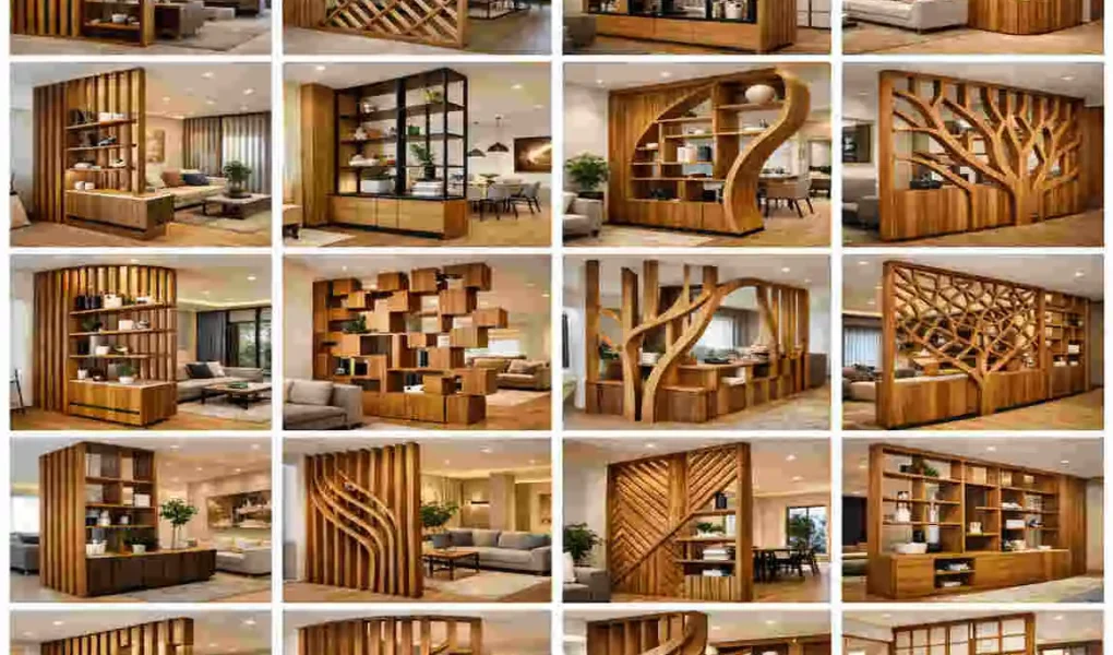 wooden living room unique partition house design