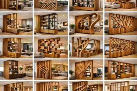 wooden living room unique partition house design