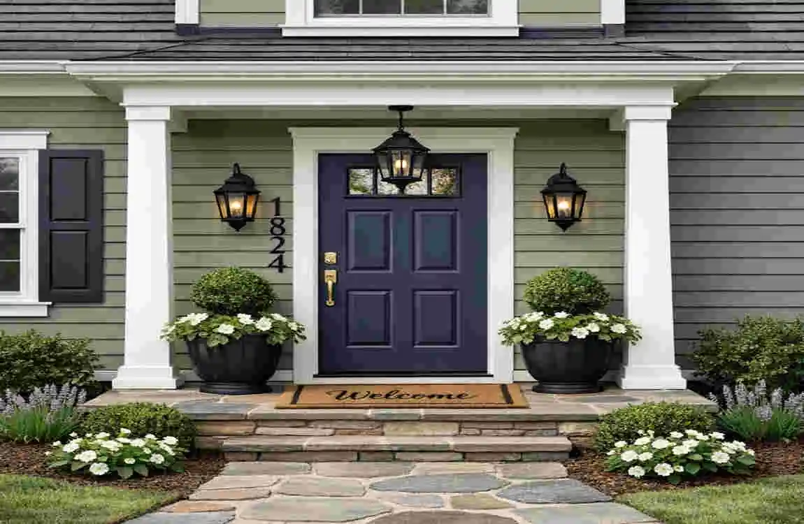 exterior sage green house what color front door