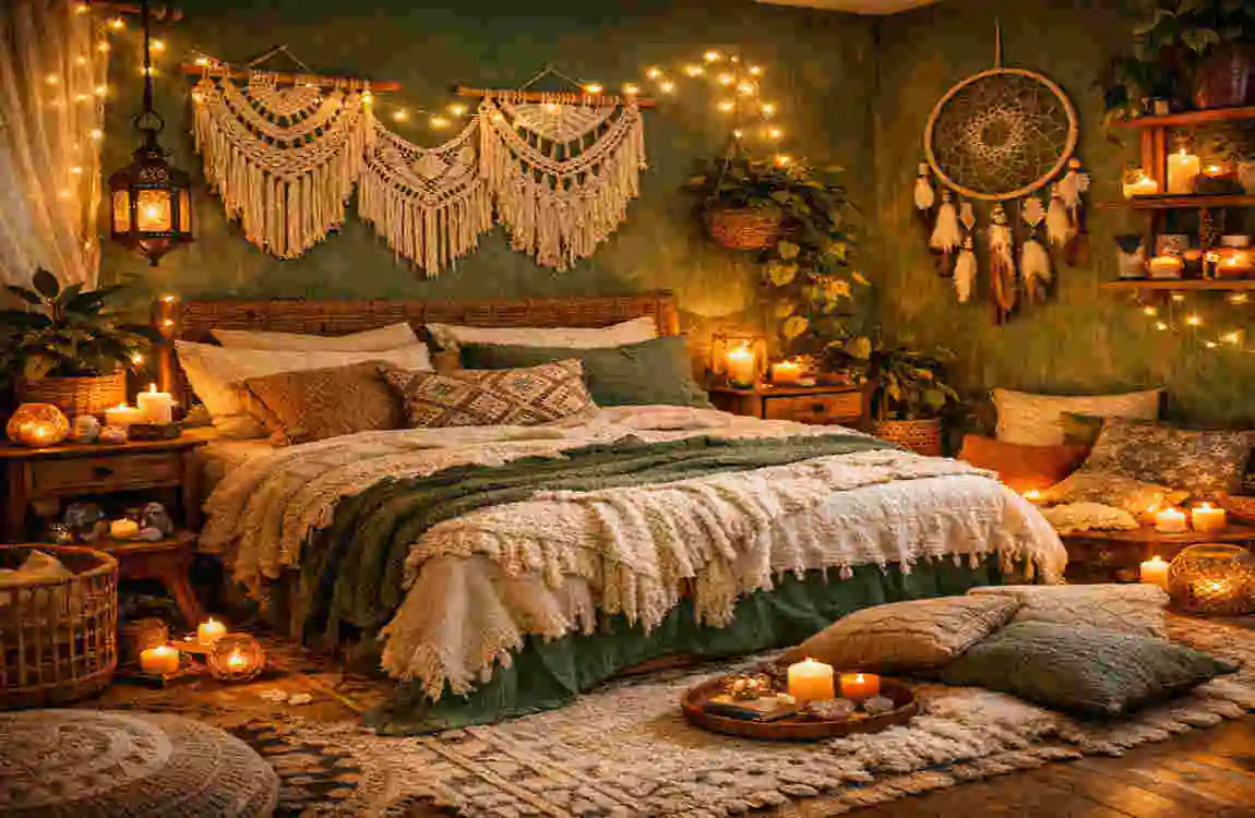 Green Boho Bedroom
