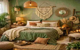 green boho bedroom