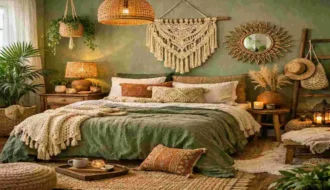 green boho bedroom