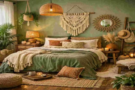 green boho bedroom