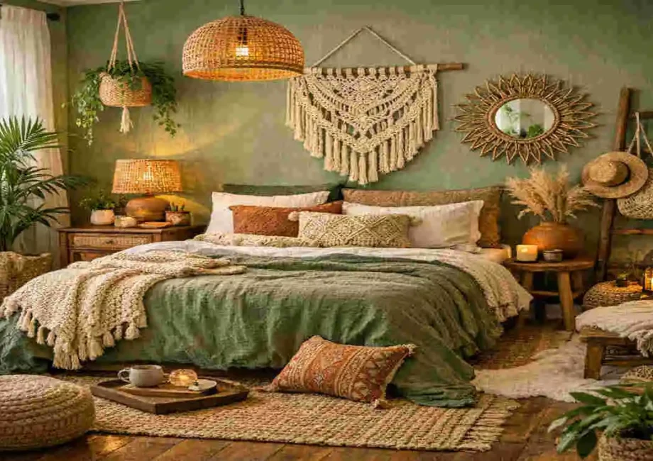 green boho bedroom