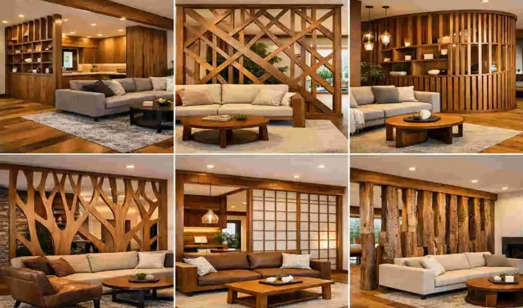 wooden living room unique partition house design