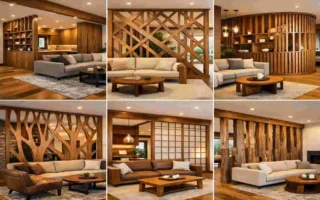 wooden living room unique partition house design