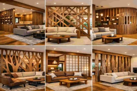 wooden living room unique partition house design
