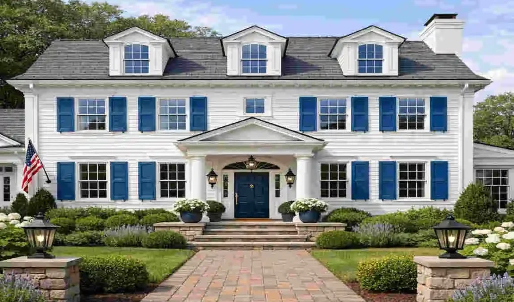 A White House with Blue Shutters