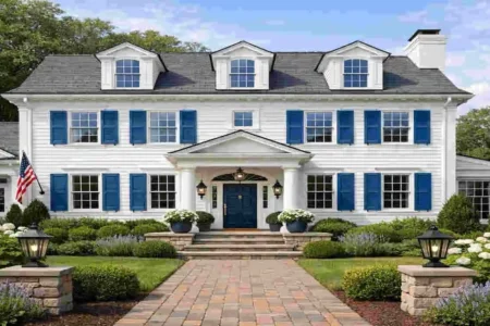 A White House with Blue Shutters