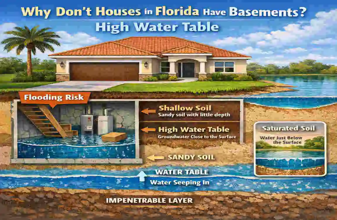why don't houses in florida have basements