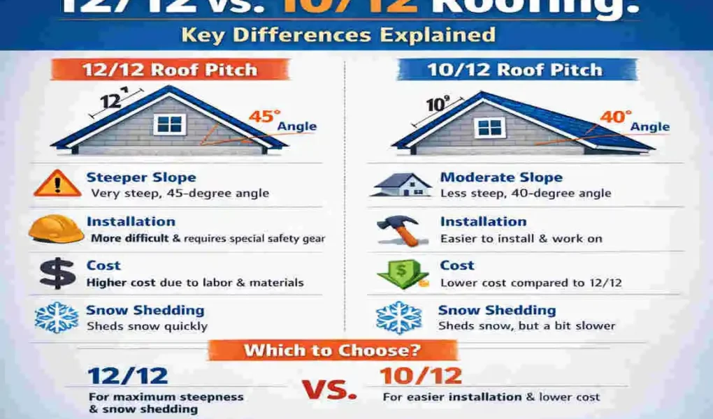 what is the difference between 12 12 and 10 12 house pitch roofing?
