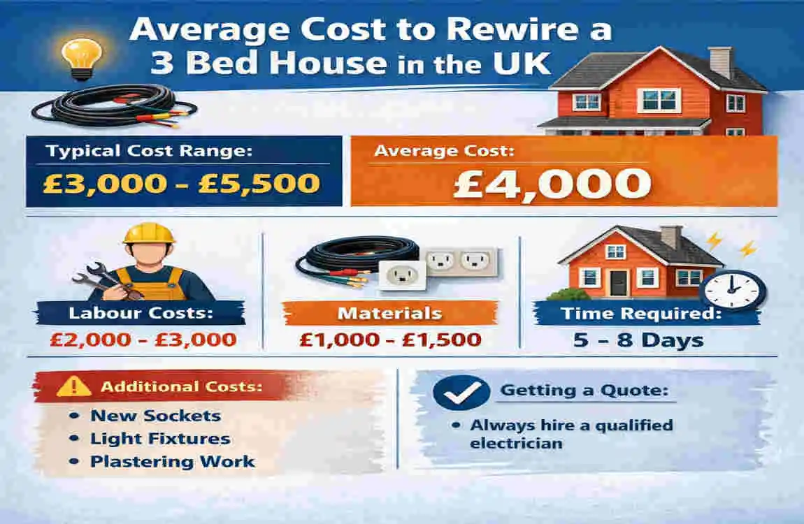 how much does it cost to rewire a 3 bed house uk