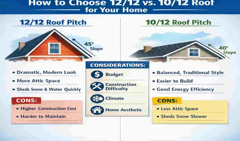 what is the difference between 12 12 and 10 12 house pitch roofing?