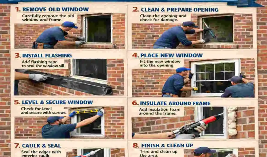 full-frame window replacement in brick house