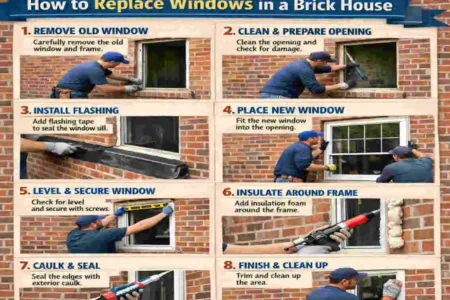 full-frame window replacement in brick house